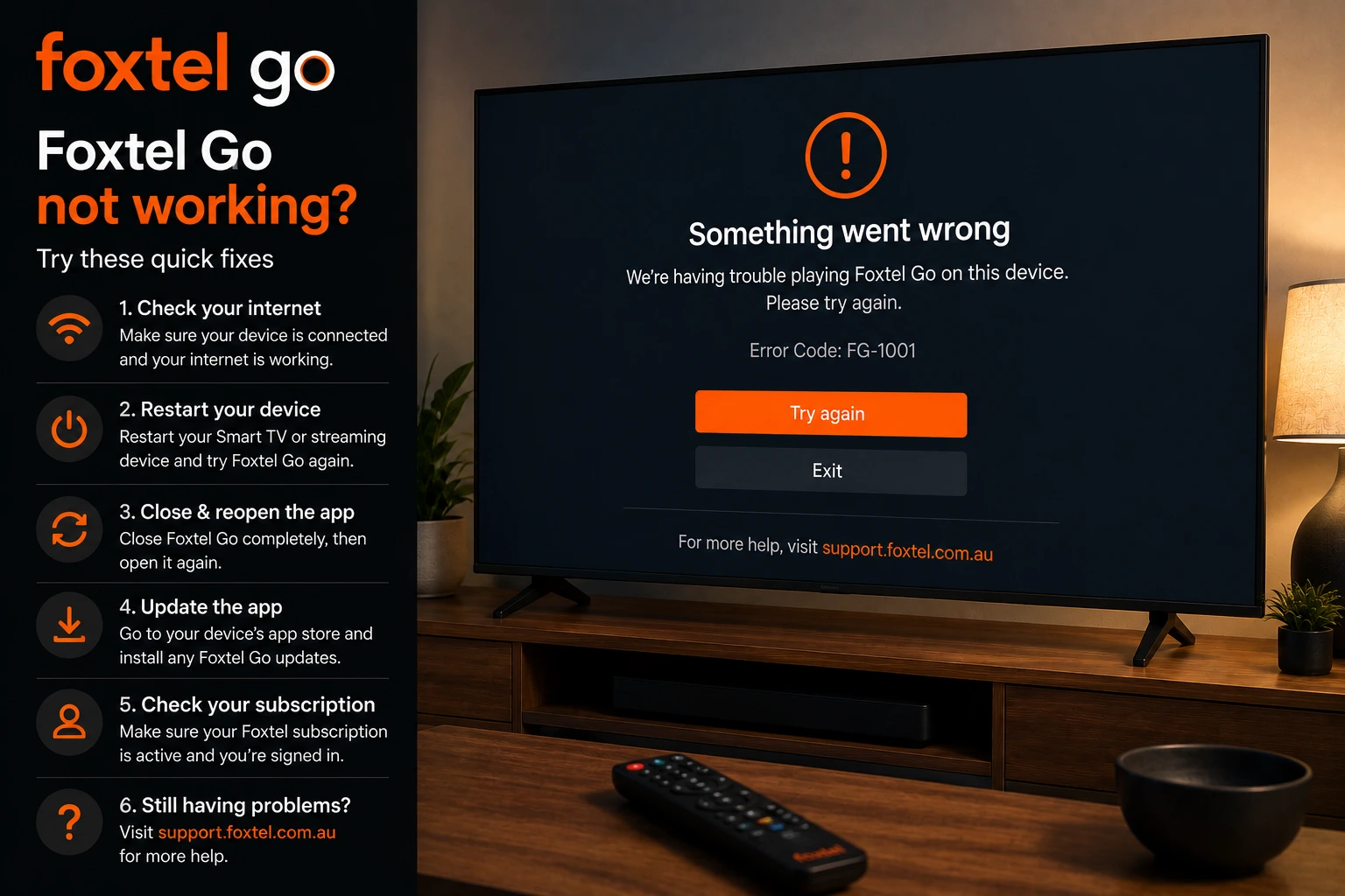 Foxtel Go not working Australia device casting and buffering troubleshooting